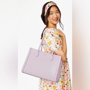 Kate Spade Madison saffiano east west leather large laptop tote pale amethyst